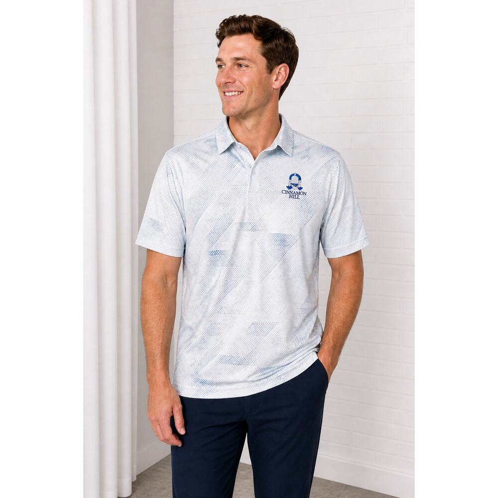Under Armour HeatGear Polo Shirt Mens XL Blue White Cinnamon Hill Golf Loose Fit